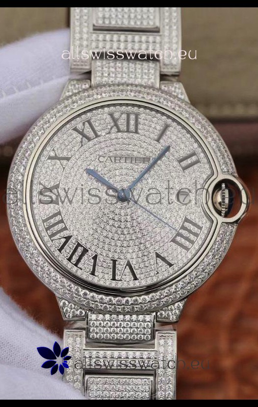 Ballon De Cartier Swiss Automatic Watch with Diamonds Embedded Dial and Casing - 42MM
