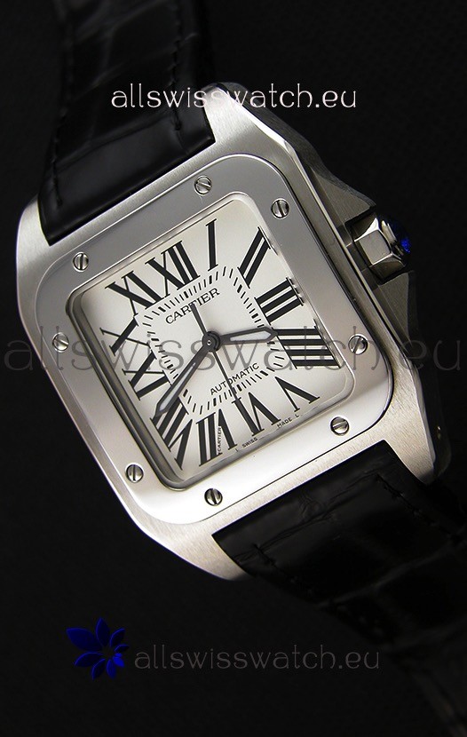 Cartier Santos De Cartier 1:1 Mirror Replica Black Strap 33MM Ladies Watch 