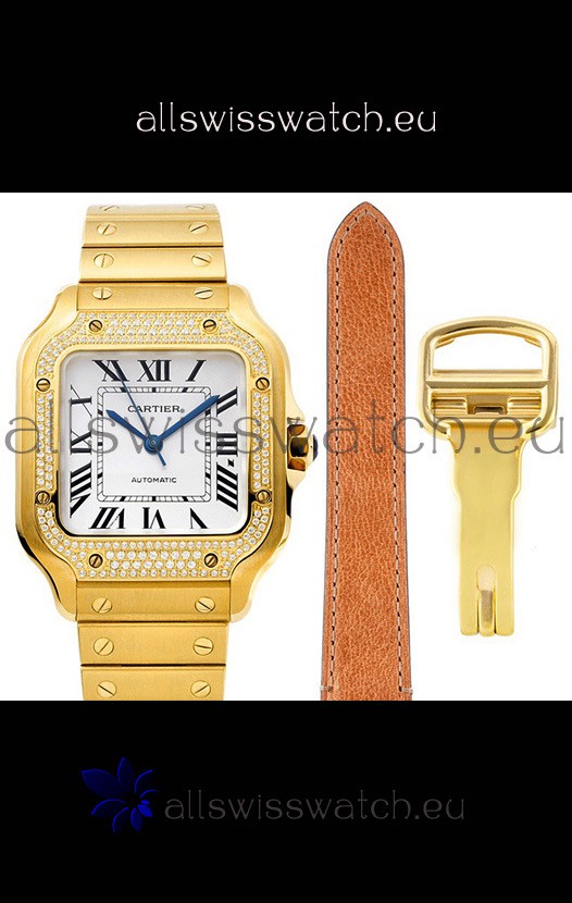 Cartier "Santos De Cartier" Mens XL 1:1 Mirror Replica Watch in Yellow Gold Casing