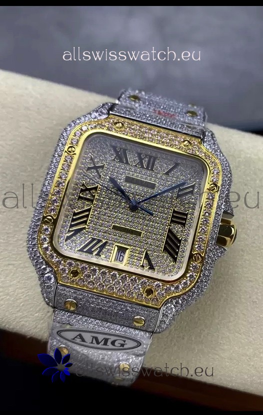 Cartier "Santos De Cartier" 904L Steel Diamonds Roman Dial 1:1 Mirror Replica - 40MM - Genuine Diamonds