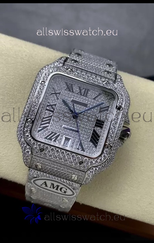 Cartier "Santos De Cartier" 904L Steel Diamonds Roman Dial 1:1 Mirror Replica - 40MM - Genuine Diamonds