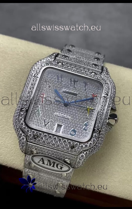 Cartier "Santos De Cartier" 904L Steel Diamonds Arabic Dial 1:1 Mirror Replica - 40MM - Genuine Diamonds