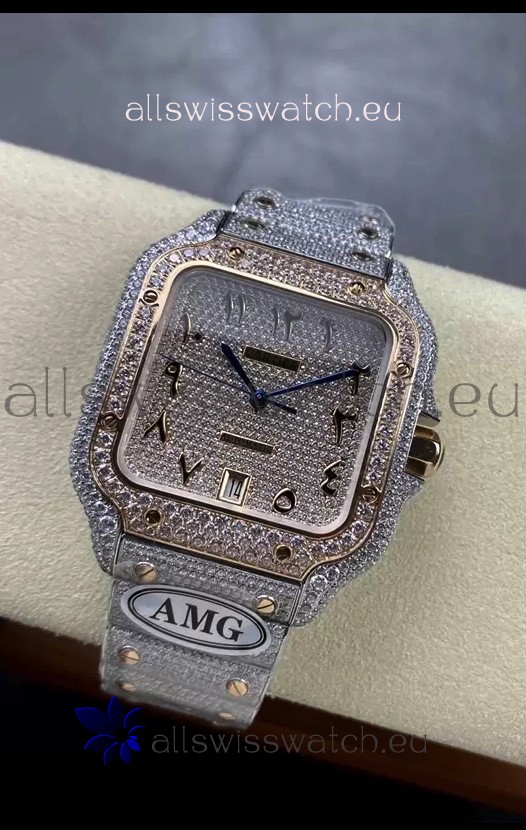 Cartier "Santos De Cartier" 904L Steel Diamonds Arabic Dial 1:1 Mirror Replica - 40MM - Genuine Diamonds