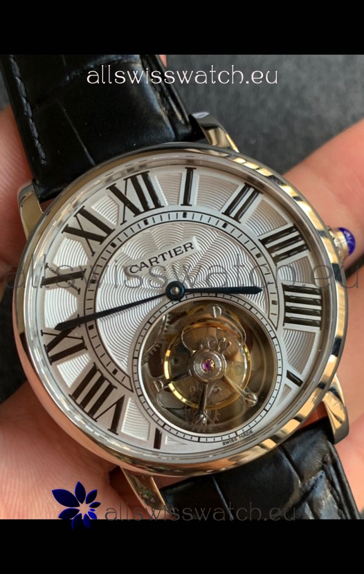 Rotonde De Cartier Flying Tourbillon Swiss Replica Watch in Rose Gold Super Clone Watch