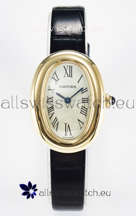 Cartier Baignoire Yellow Gold 1:1 Super Clone Swiss Replica Watch Black Strap