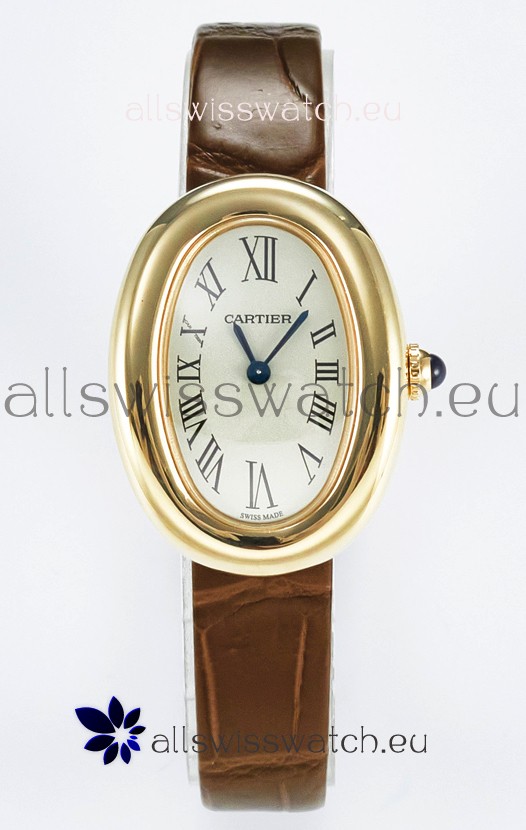 Cartier Baignoire Yellow Gold 1:1 Super Clone Swiss Replica Watch Brown Strap
