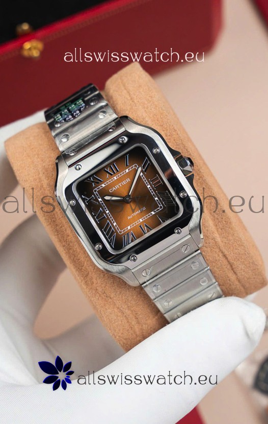 Cartier Santos De Cartier 904L Steel Brown Dial 1:1 Mirror Replica - 35MM Stainless Steel Watch
