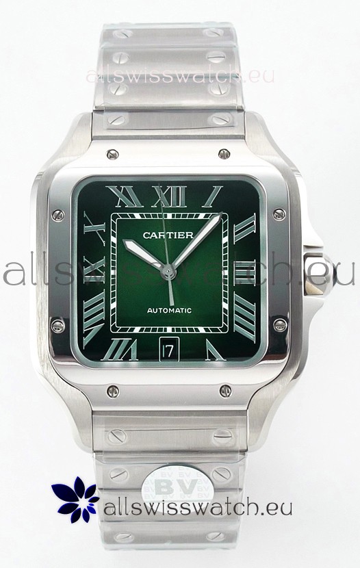 Cartier Santos De Cartier 904L Steel Green Dial Super Clone Replica 40MM Watch 