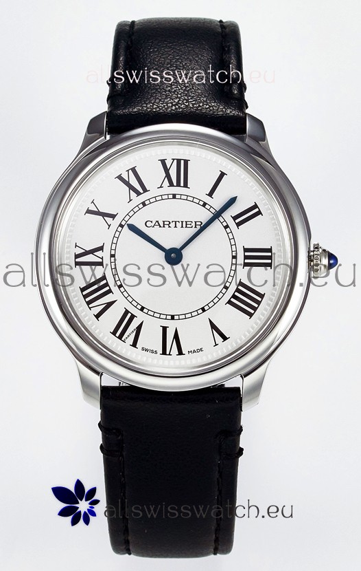 Ronde De Cartier Super Clone 36MM Swiss Replica Watch in Silver-Plated White Dial
