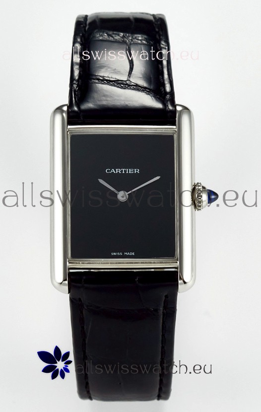 Tank Must Cartier Super Clone Edition 33.7MM Watch in Steel Casing Black Dial 