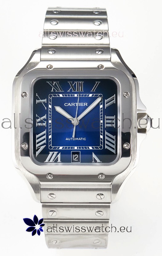 Cartier Santos De Cartier 904L Steel Blue Dial Super Clone Replica 40MM Watch 