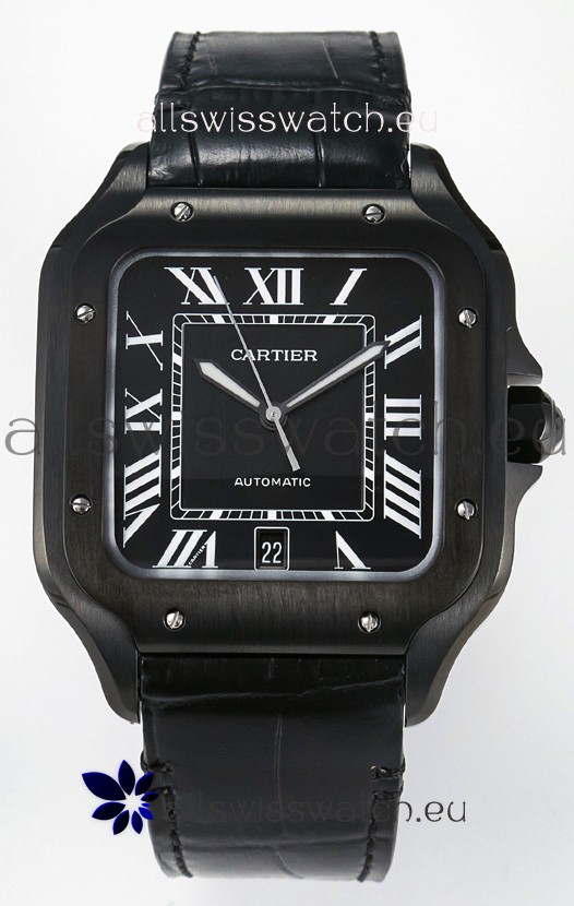 Cartier Santos De Cartier DLC Coating on Steel Black Dial Super Clone Replica 40MM Watch 