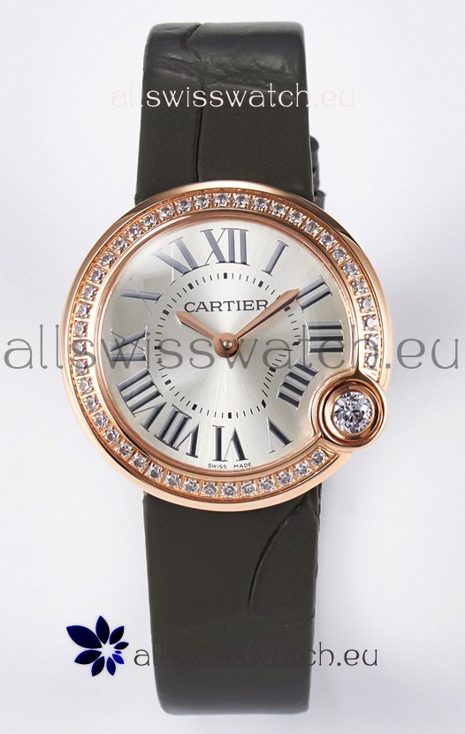 Ballon Blanc De Cartier Super Clone Watch 30MM in Rose Gold Casing Green Strap