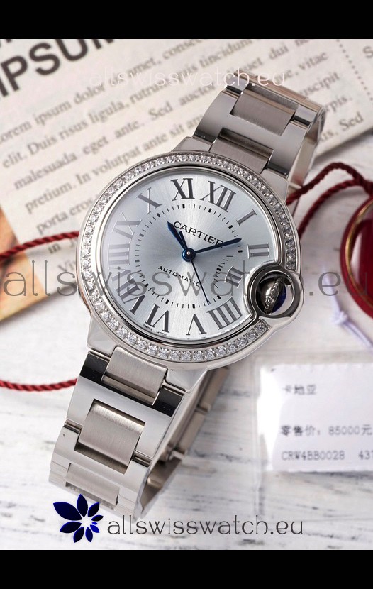 Ballon De Cartier Swiss Automatic Steel Dial Mirror Quality 33MM in Stainless Steel 