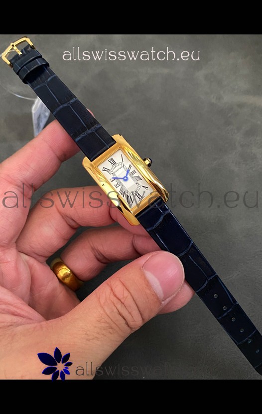 Cartier Tank Americaine Ladies Swiss Quartz Watch 1:1 Mirror Replica Yellow Gold Casing