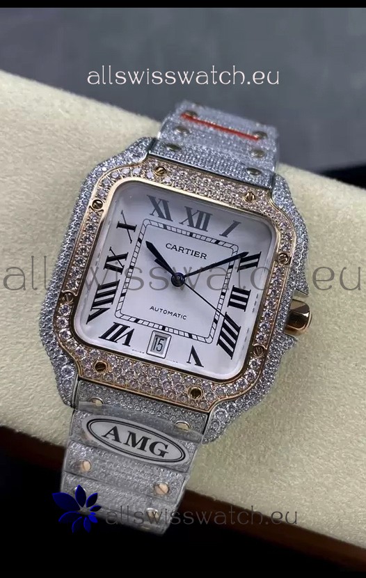 Cartier "Santos De Cartier" Two Tone White Dial 1:1 Mirror Replica - 40MM - Genuine Diamonds