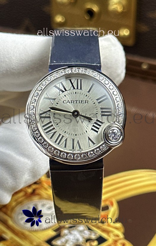 Ballon Blanc De Cartier Swiss Quartz Replica Watch in Steel Casing Fabric Strap