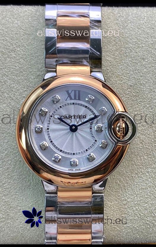 Ballon De Cartier Swiss Quartz 1:1 Mirror Quality 28MM in 2 Tone Rose Gold Casing