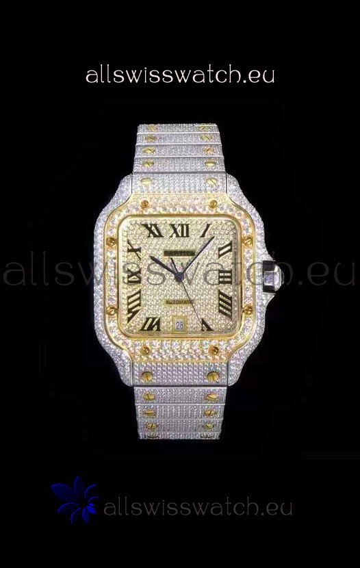 Santos De Cartier Swiss Replica Watch with Diamonds Embedded Dial in Two Tone Casing 40MM