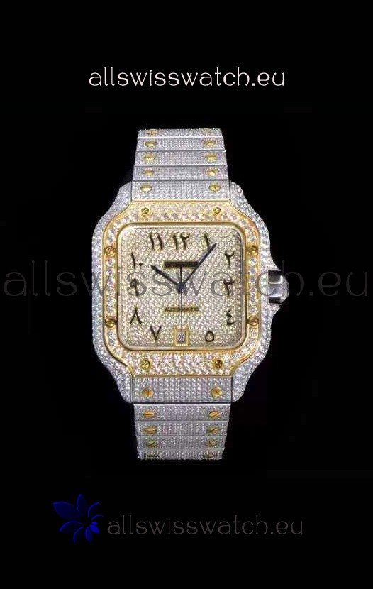 Santos De Cartier Swiss Replica Watch with Diamonds Embedded Dial in Two Tone Casing 40MM