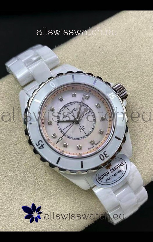 Chanel J12 Ladies White Ceramic Casing Pearl Dial Watch 1:1 Mirror Replica Watch