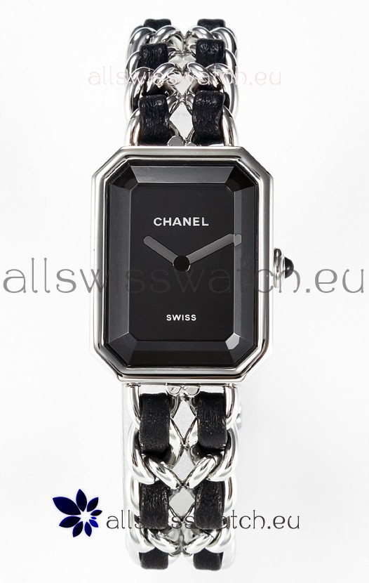 Chanel Premiere Iconic Chain Watch in Black & Steel Chains Swiss Quartz Watch