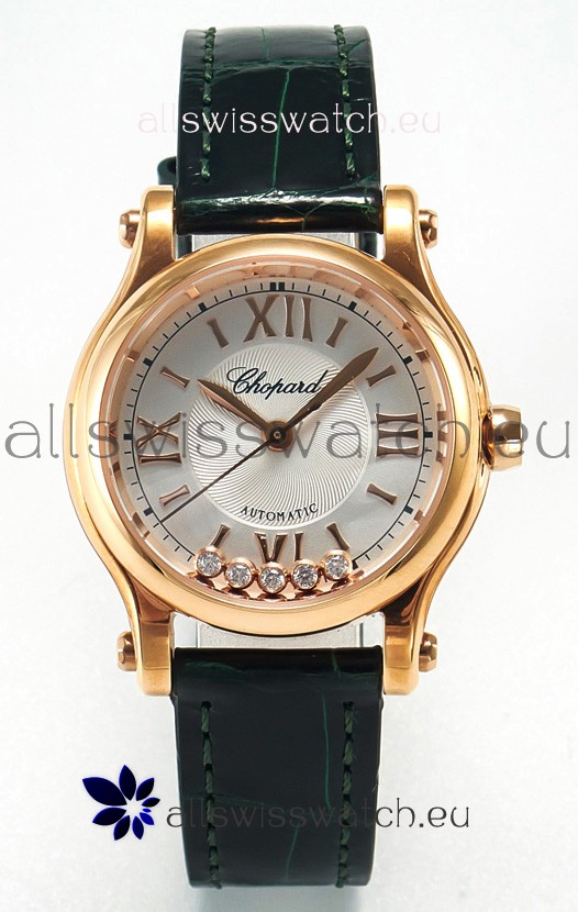 Chopard Happy Sport Swiss Automatic Replica Watch - Rose Gold Casing - 30MM 