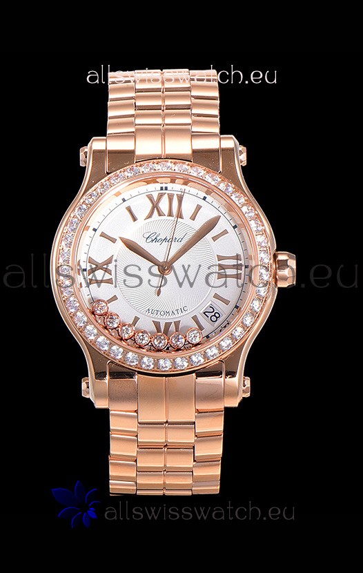 Chopard Happy Sport 1:1 Mirror Swiss Automatic Replica Watch 36MM in Rose Gold Casing White Dial