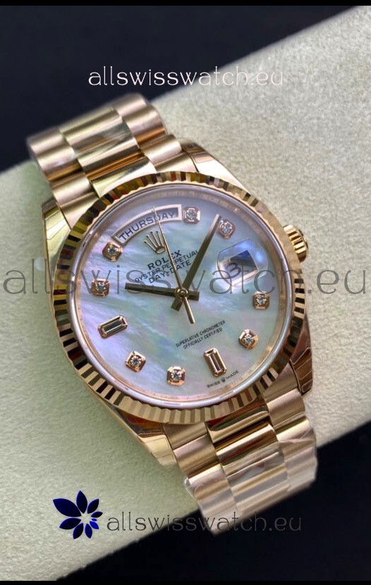 Rolex Day Date 36MM Rose Gold in White Mother of Pearl Dial 1:1 Mirror Replica Watch
