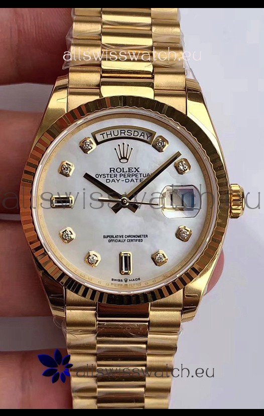Rolex Day Date 36MM Yellow Gold M128238 in White Mother of Pearl Dial 1:1 Mirror Replica Watch