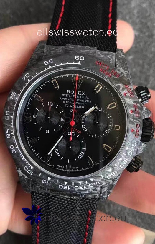 Rolex Daytona DiW Forged Cabon Casing 1:1 Mirror Replica with Nylon Strap - Full Black Dial 