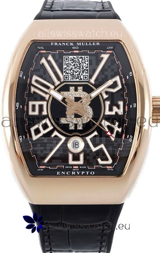 Franck Muller Vanguard Encrypto BTC V45 Rose Gold Casing Swiss Replica Watch