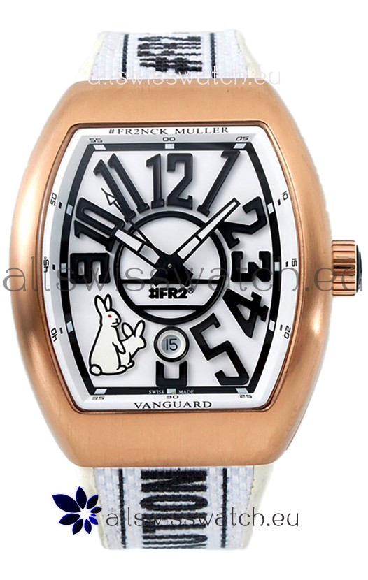 Franck Muller "Fr2nck" Vanguard Rabbit Edition Swiss Replica Watch in Rose Gold Casing