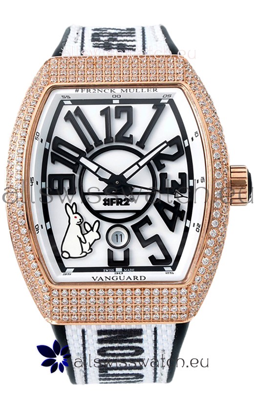 Franck Muller "Fr2nck" Vanguard Rabbit Edition Swiss Replica Watch in Rose Gold Diamonds