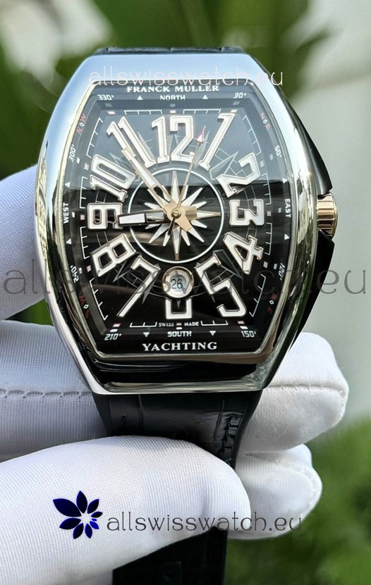 Franck Muller Super Clone Vanguard V45 Yachting Stainless Steel Black Dial Watch