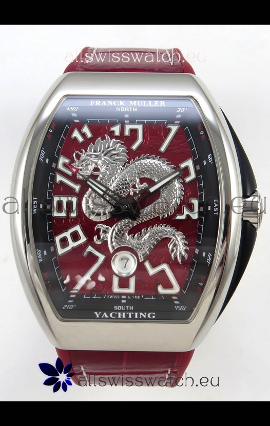 Franck Muller Vanguard Super Clone Yachting Dragon V45 Red Dial Stainless Steel Case Watch 