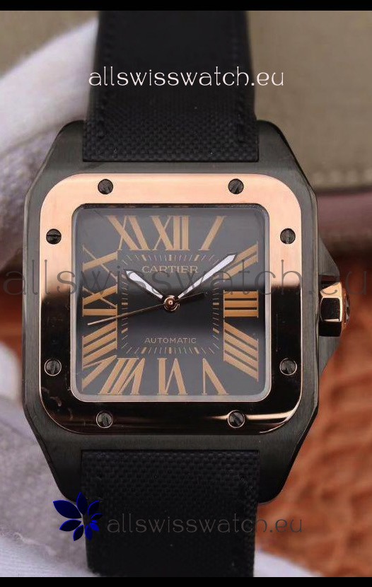 Cartier Santos Titanium Casing Watch in Rose Gold Bezel 1:1 Mirror Quality - Automatic Movement
