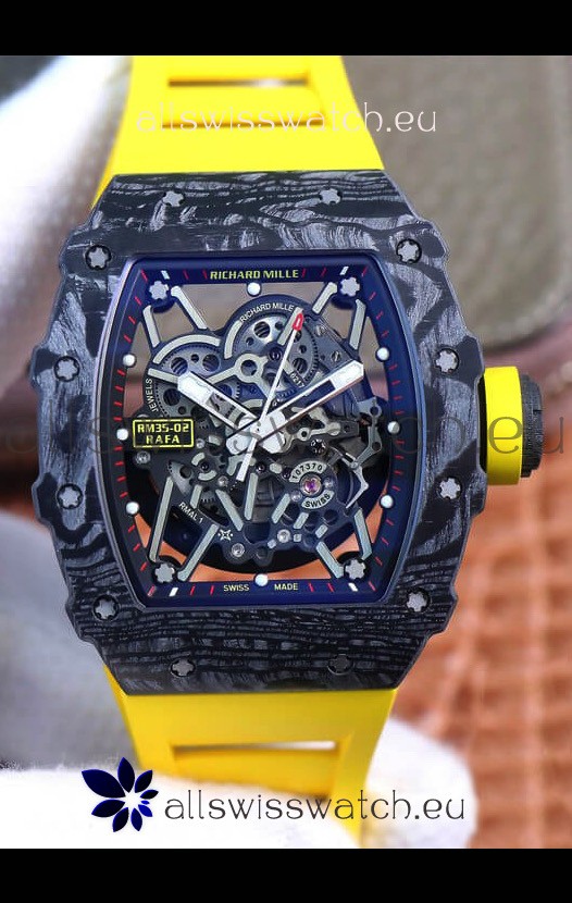 Richard Mille RM35-02 Rafael Nadal Forged Carbon Case with Yellow Strap - 1:1 Super Swiss Quality