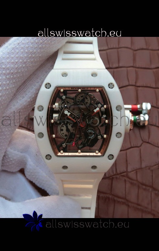 Richard Mille RM055 Ceramic Casing 1:1 Mirror Replica Watch in Rose Gold Dial in White Strap