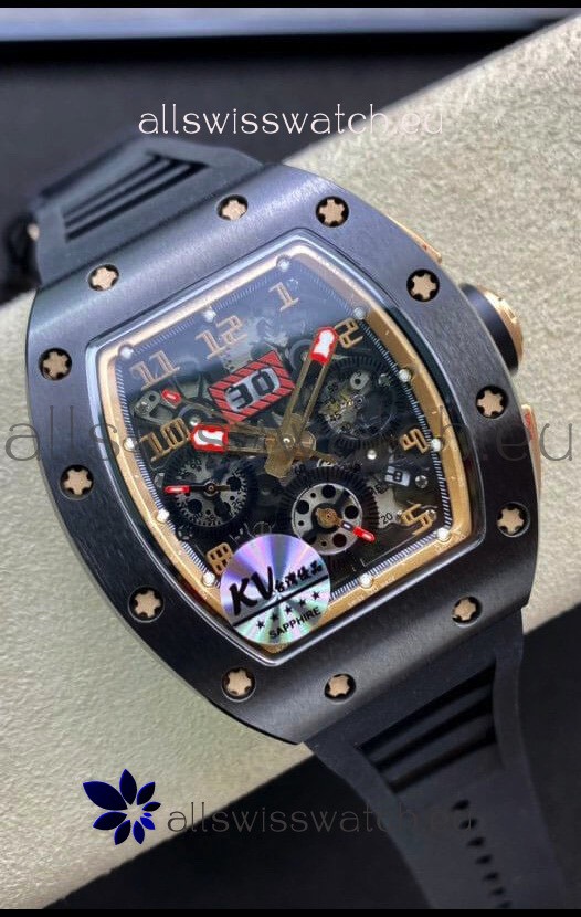 Richard Mille RM011 Felipe Massa 1:1 Mirror Quality One Piece Black Ceramic Rose Gold Watch 