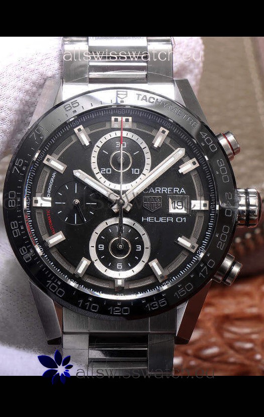 Tag Heuer Carrera Heuer 01 Swiss Replica Watch in Steel Casing Ceramic Bezel 43MM