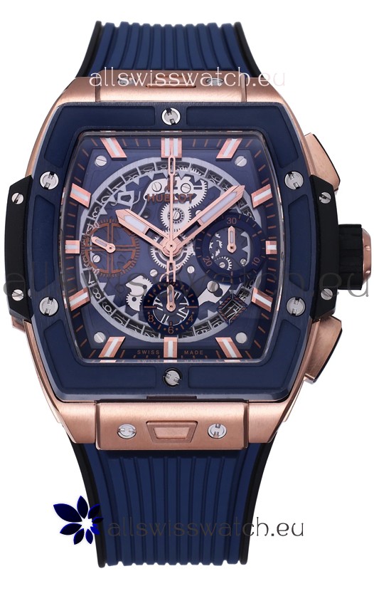 Hublot Spirit of Bang Rose Gold Casing Blue Dial Ceramic Bezel - 42MM Swiss Replica
