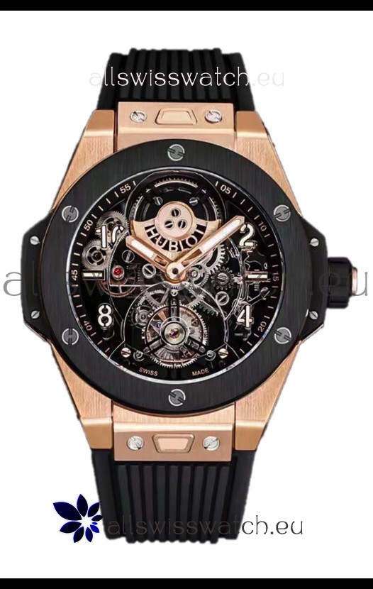 Hublot Big Bang Tourbillon Rose Gold Casing Ceramic Bezel Watch in 45MM 1:1 Mirror Replica