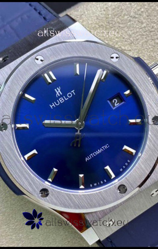 Hublot Classic Fusion 1:1 Mirror Replica Swiss Watch in 904L Steel Casing Blue Dial 42MM