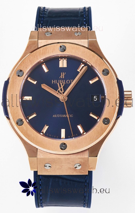 Hublot Super Clone Classic Fusion Rose Gold 38MM 1:1 Mirror Replica Watch Blue Dial
