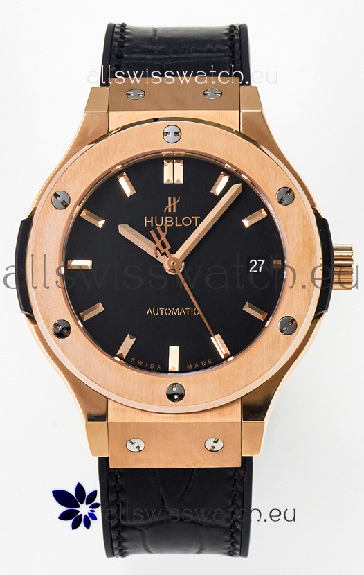 Hublot Super Clone Classic Fusion Rose Gold 38MM 1:1 Mirror Replica Watch Black Dial