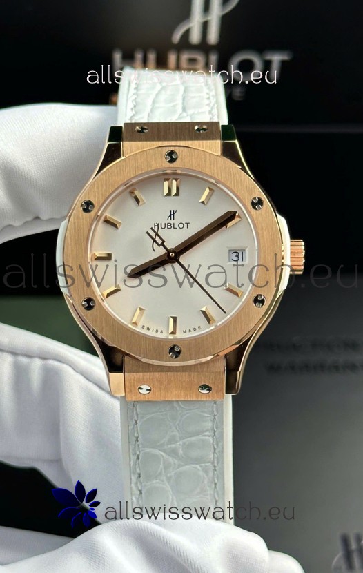 Hublot Super Clone Classic Fusion Rose Gold 33MM 1:1 Mirror Replica Watch White Dial