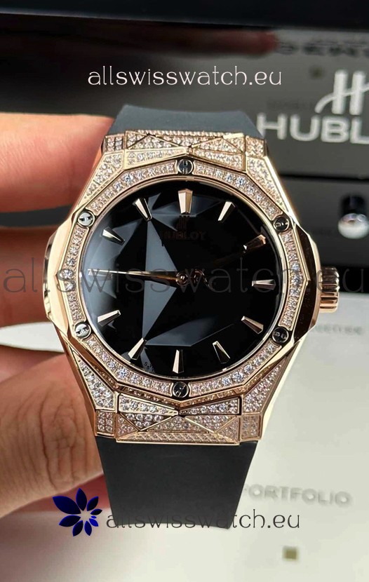 Hublot Classic Fusion Orlinski Diamonds Paved Black Dial Swiss Replica Watch