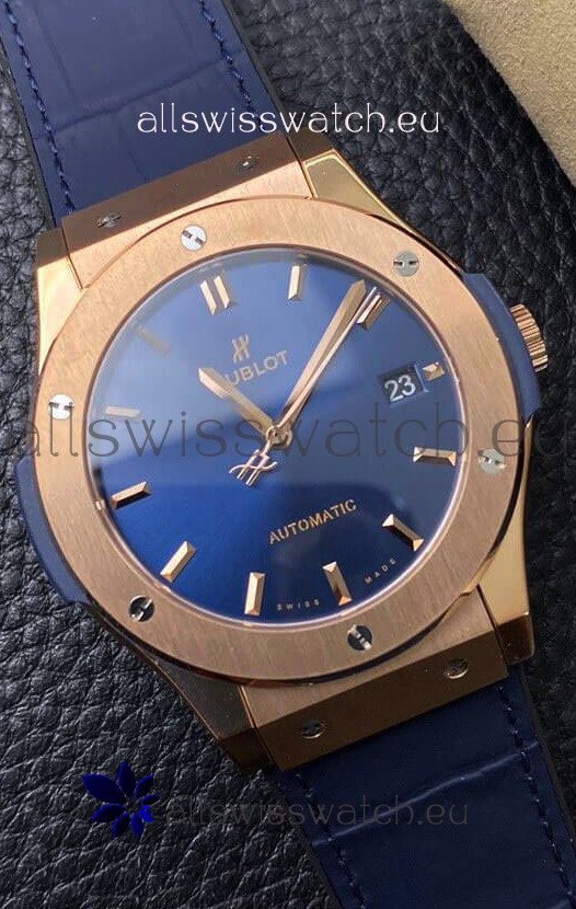 Hublot Classic Fusion 1:1 Mirror Replica Swiss Watch in 904L Steel Casing Blue Dial 42MM