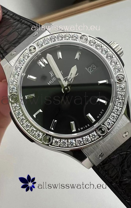 Hublot Classic Fusion Stainless Steel 33MM Black Dial Swiss Quartz Movement Watch 1:1 Mirror Quality